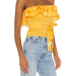 Strapless Ruffle Yellow Crop Top